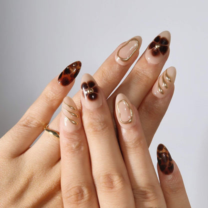 Amber Whisper - Ersa Nails Brown Nude Gold PressOnNails