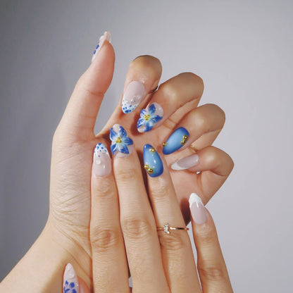 Azure Muse - Ersa Nails Nude Blue White PressOnNails