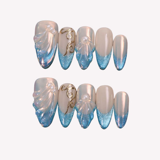 Azure Serenade - Ersa Nails Blue Nude Medium Almond PressOnNails