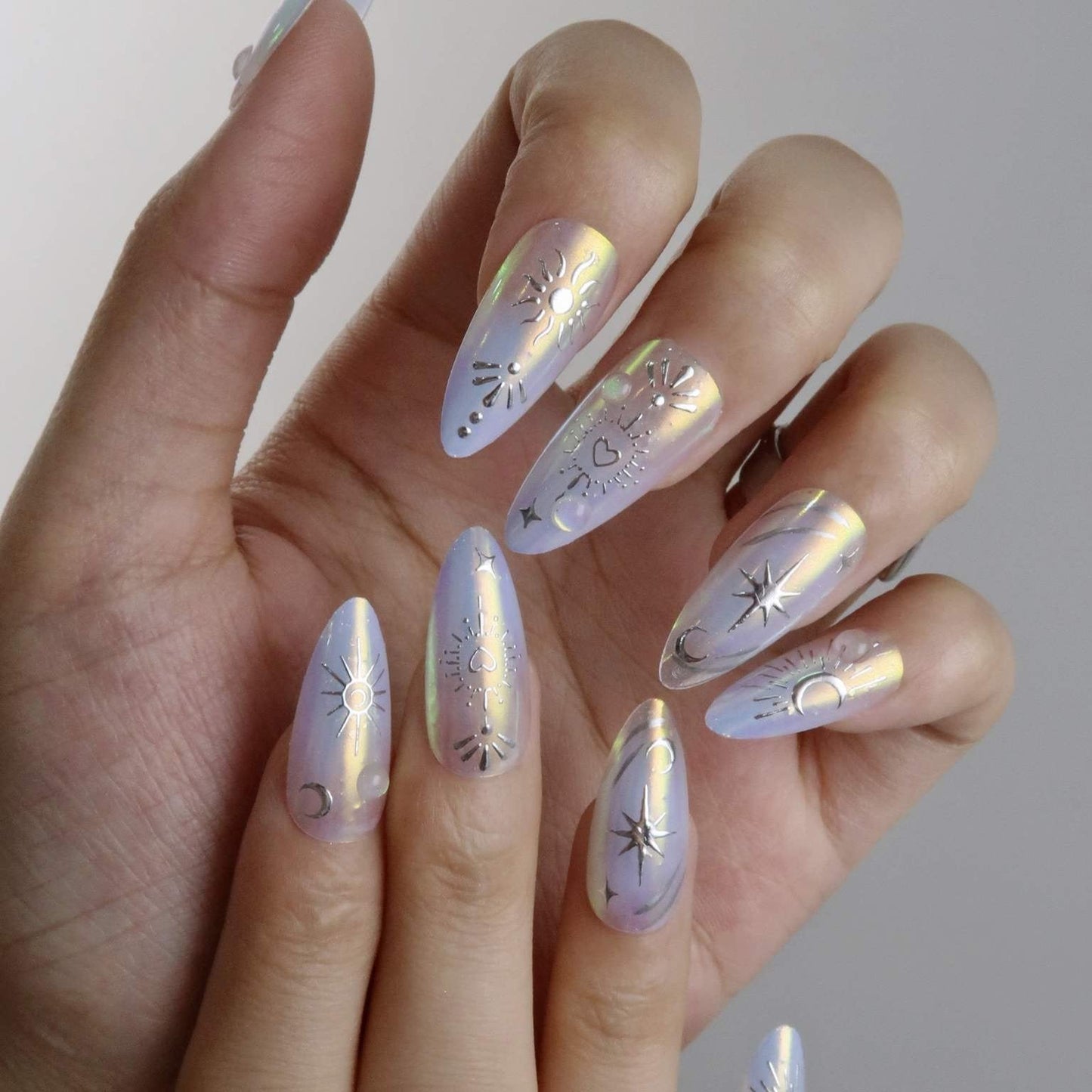 Beyond the Celestial - Ersa Nails Silver Medium Almond PressOnNails