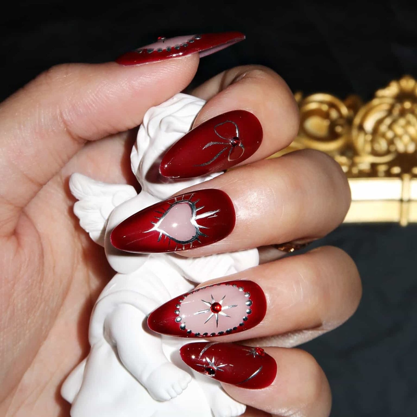 Burgundy Enchantress - Ersa Nails Red Pink Med Almond PressOnNails