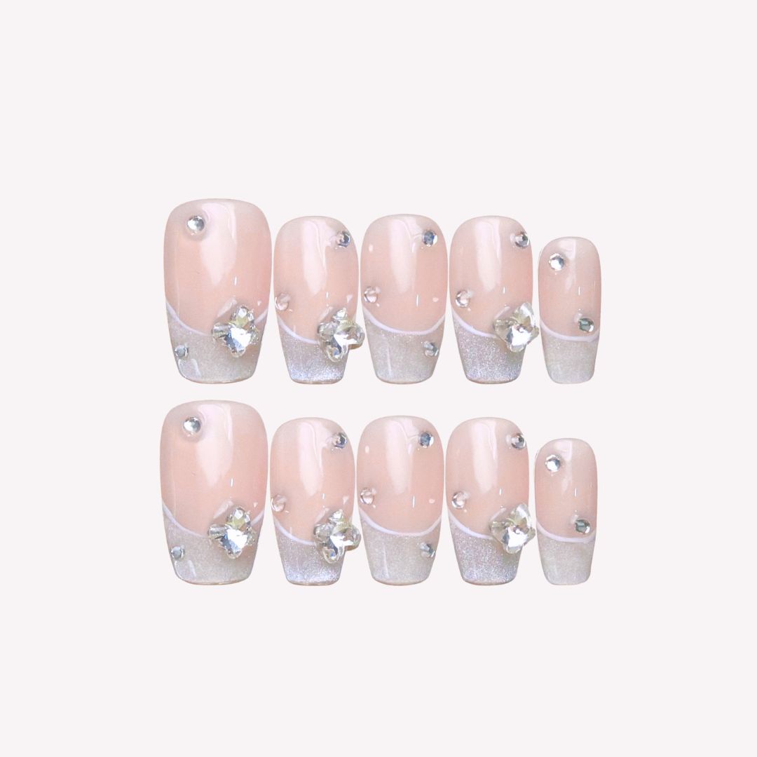 Butterfly Ballet - Ersa Nails Nude Pink Silver PressOnNails