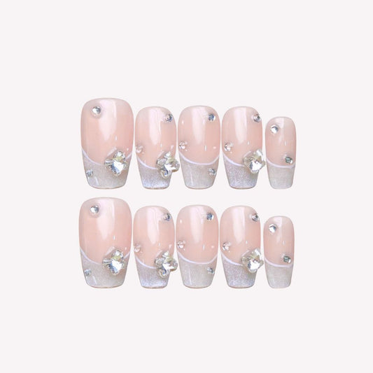 Butterfly Ballet - Ersa Nails Nude Pink Silver PressOnNails