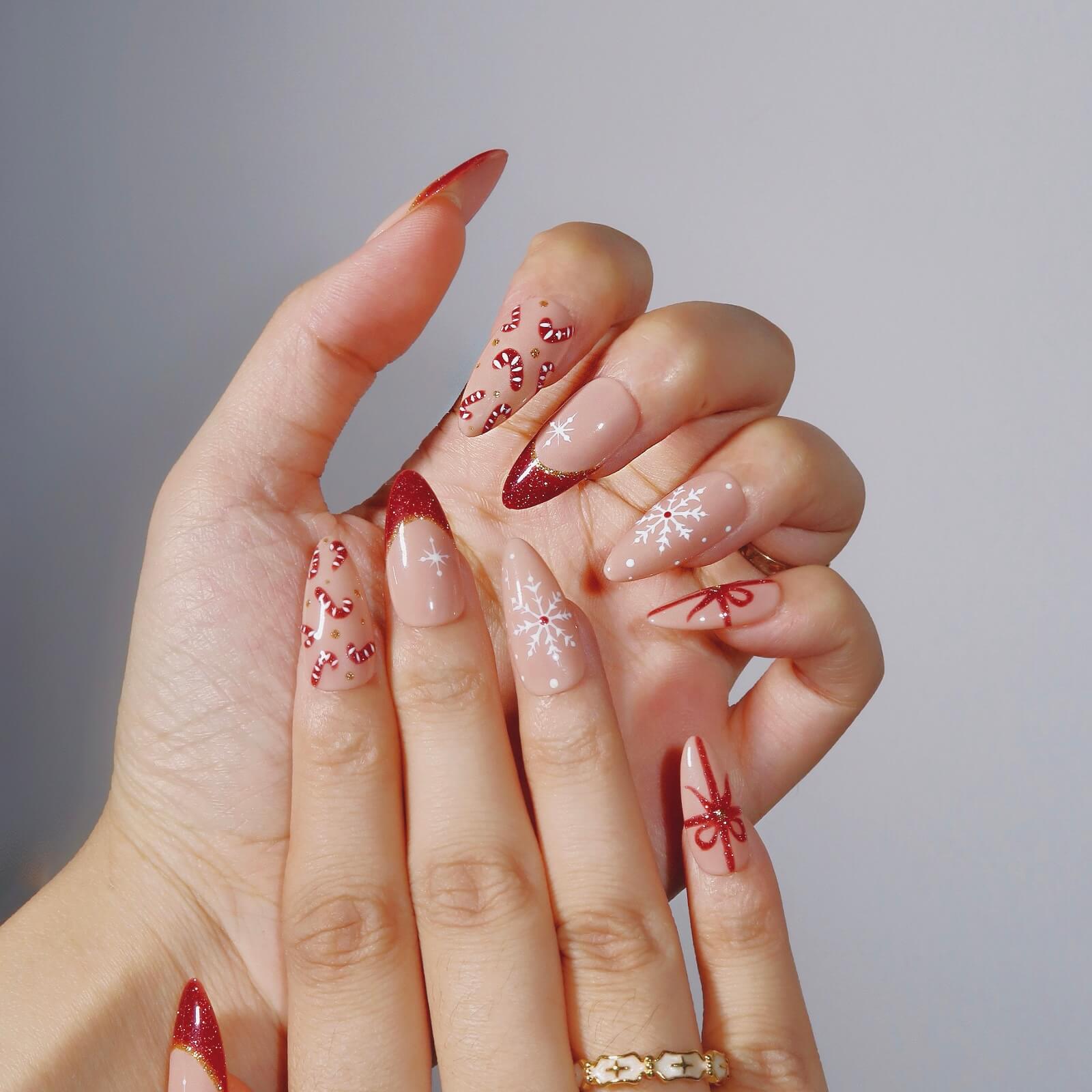 Candy Cane Crush - Ersa Nails Nude Red PressOnNails