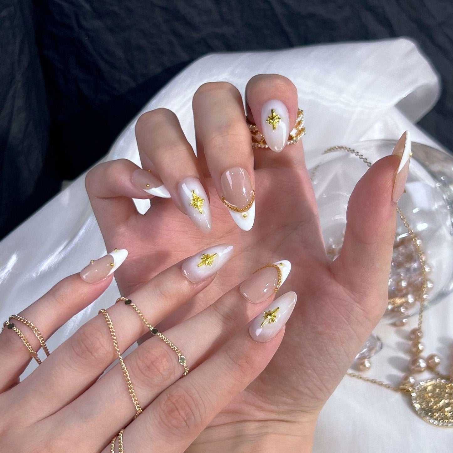 Celestial Star - Ersa Nails White Mid  Almond PressOnNails