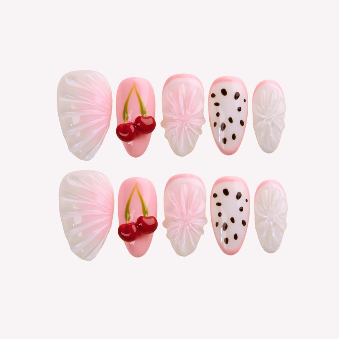 Cherry Smoothie - Ersa Nails White Pink PressOnNails