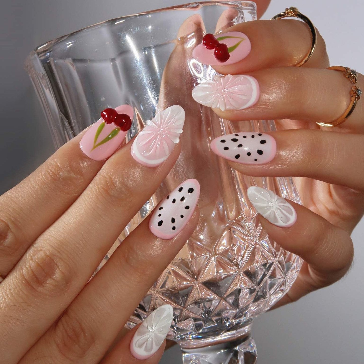 Cherry Smoothie - Ersa Nails White Pink PressOnNails