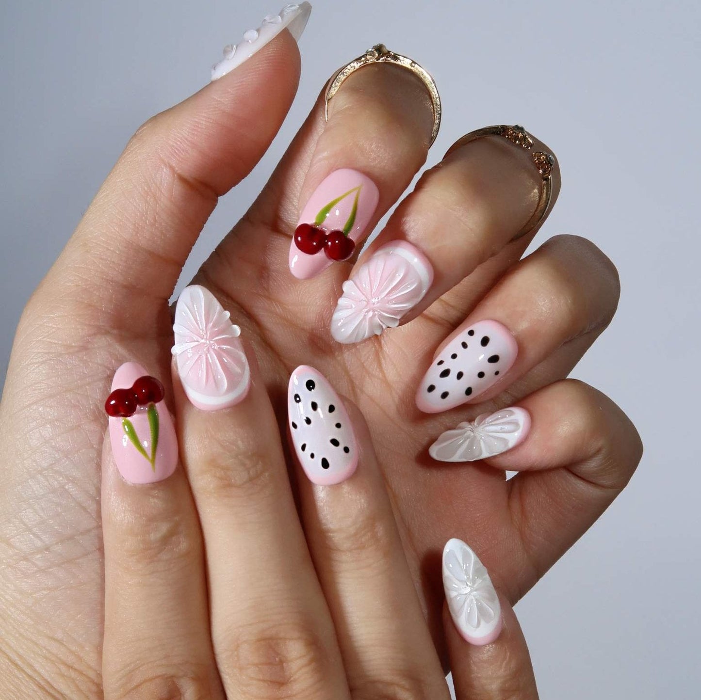 Cherry Smoothie - Ersa Nails White Pink PressOnNails