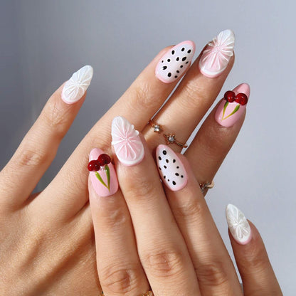 Cherry Smoothie - Ersa Nails White Pink PressOnNails