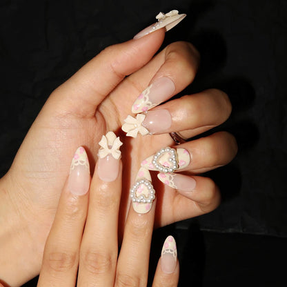 Coquette Floral - Ersa Nails White Pink Medium Almond PressOnNails