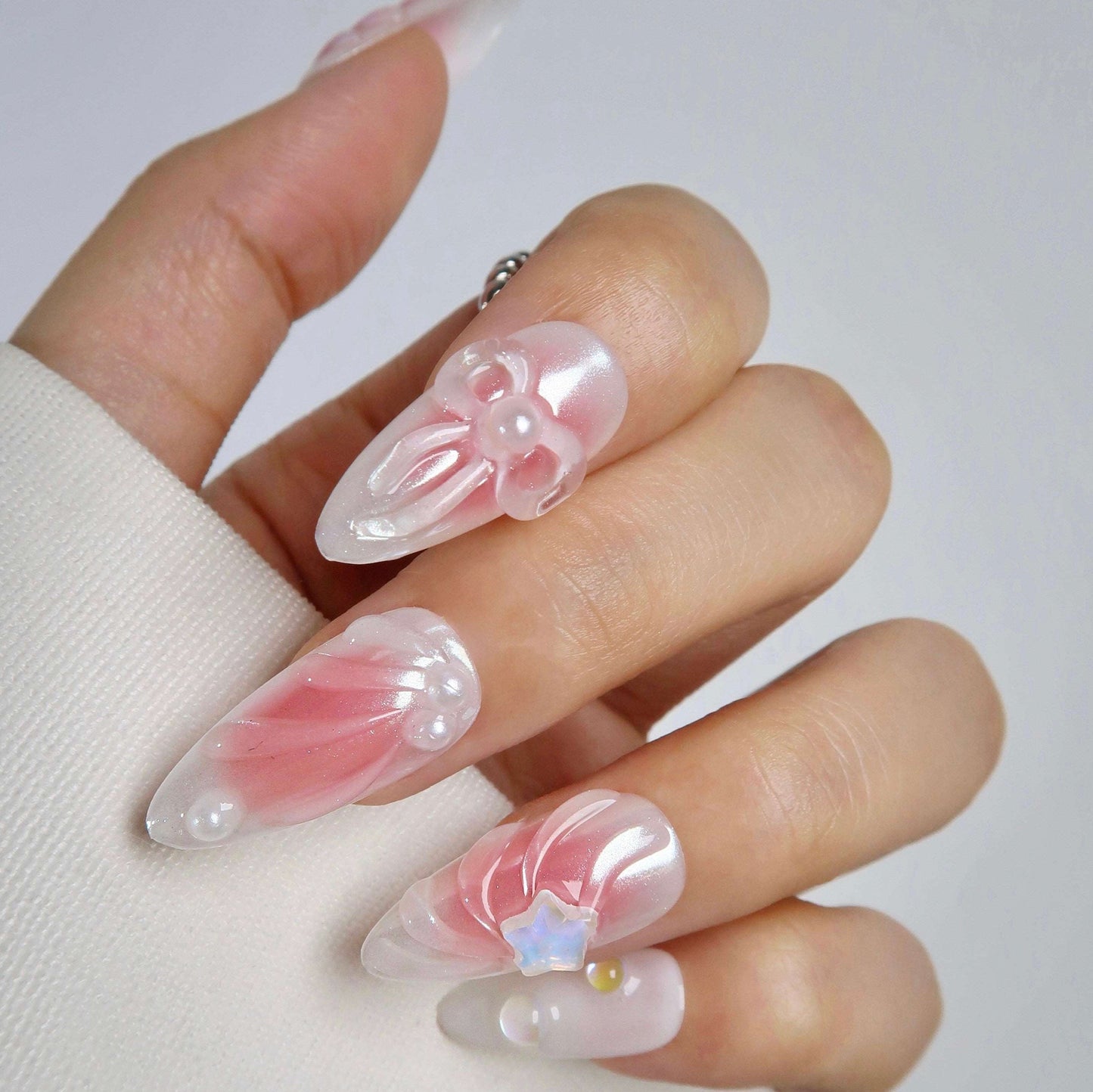 Coquette Kisses - Ersa Nails Pink White Med Almond PressOnNails