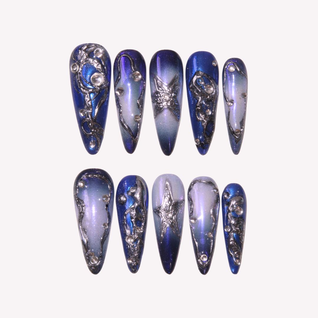 Cosmic Girl - Ersa Nails Blue Purple Long Oval PressOnNails