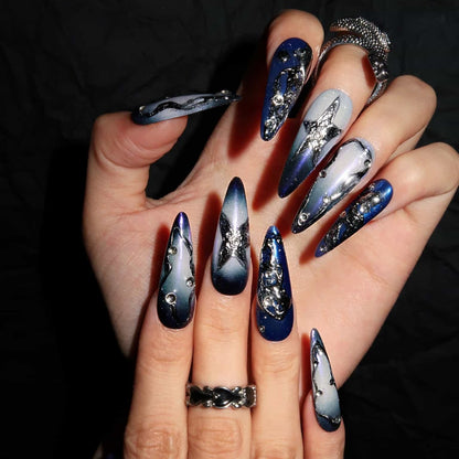 Cosmic Girl - Ersa Nails Blue Purple Long Oval PressOnNails