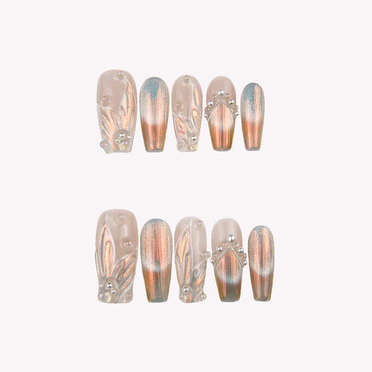 Elegant Nude Nails with Metallic Accents