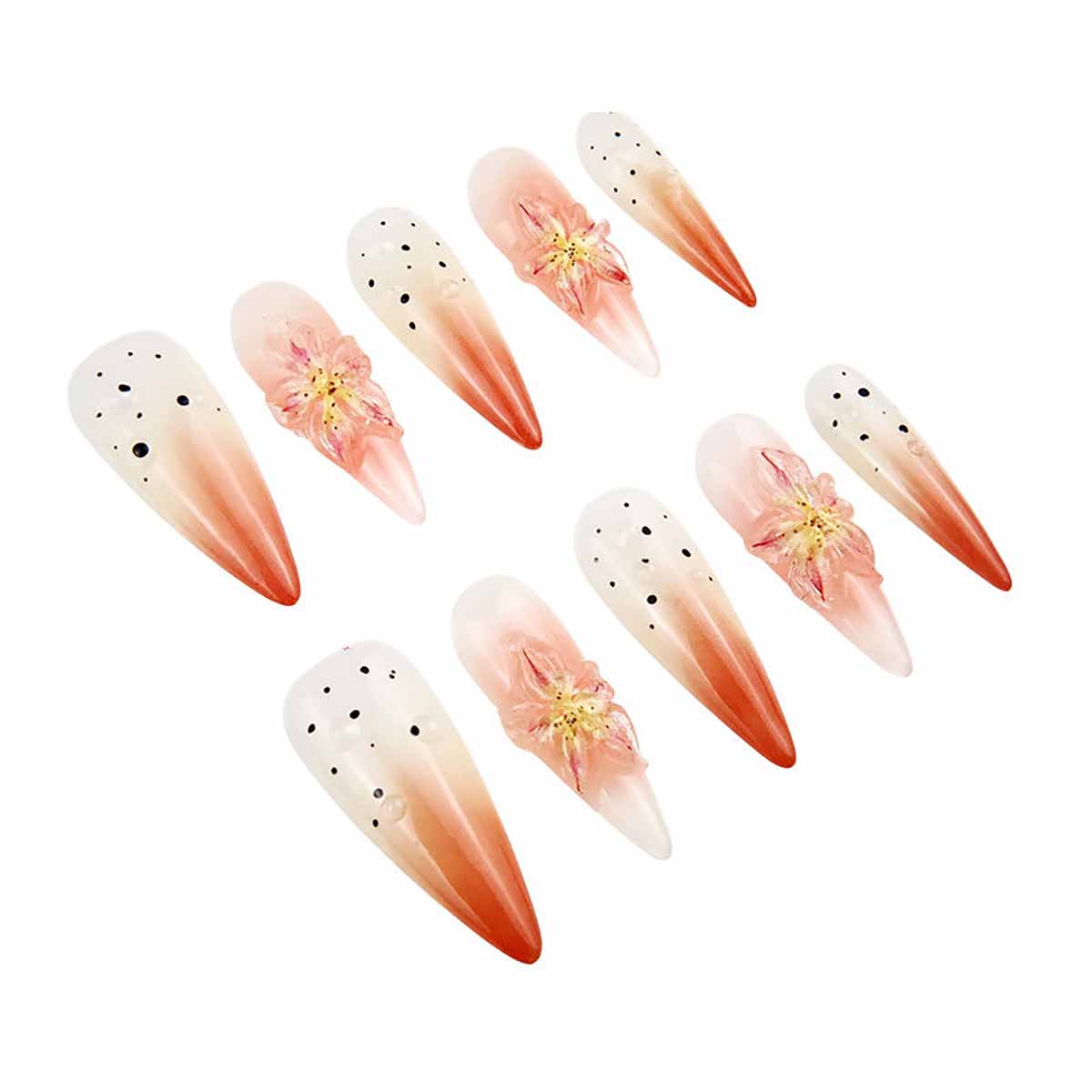 Elegant Ombre Nails with Floral Embellishments