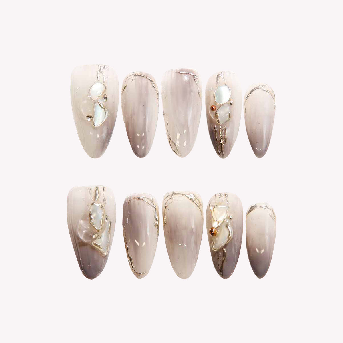 Elegant Marble Nails with Shell Embellishments