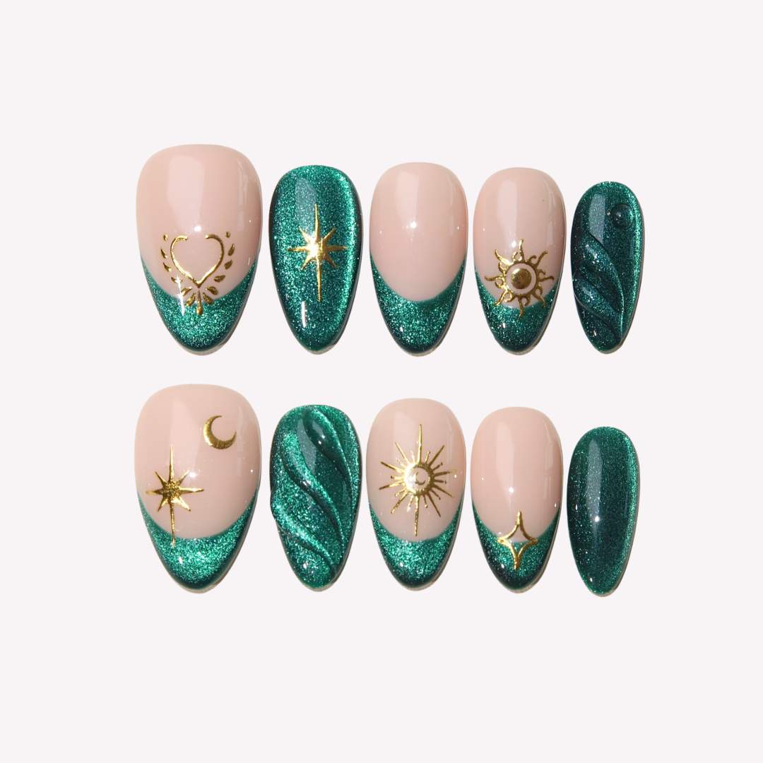 Mermaid's Melody - Ersa Nails Nude Jade Gold PressOnNails