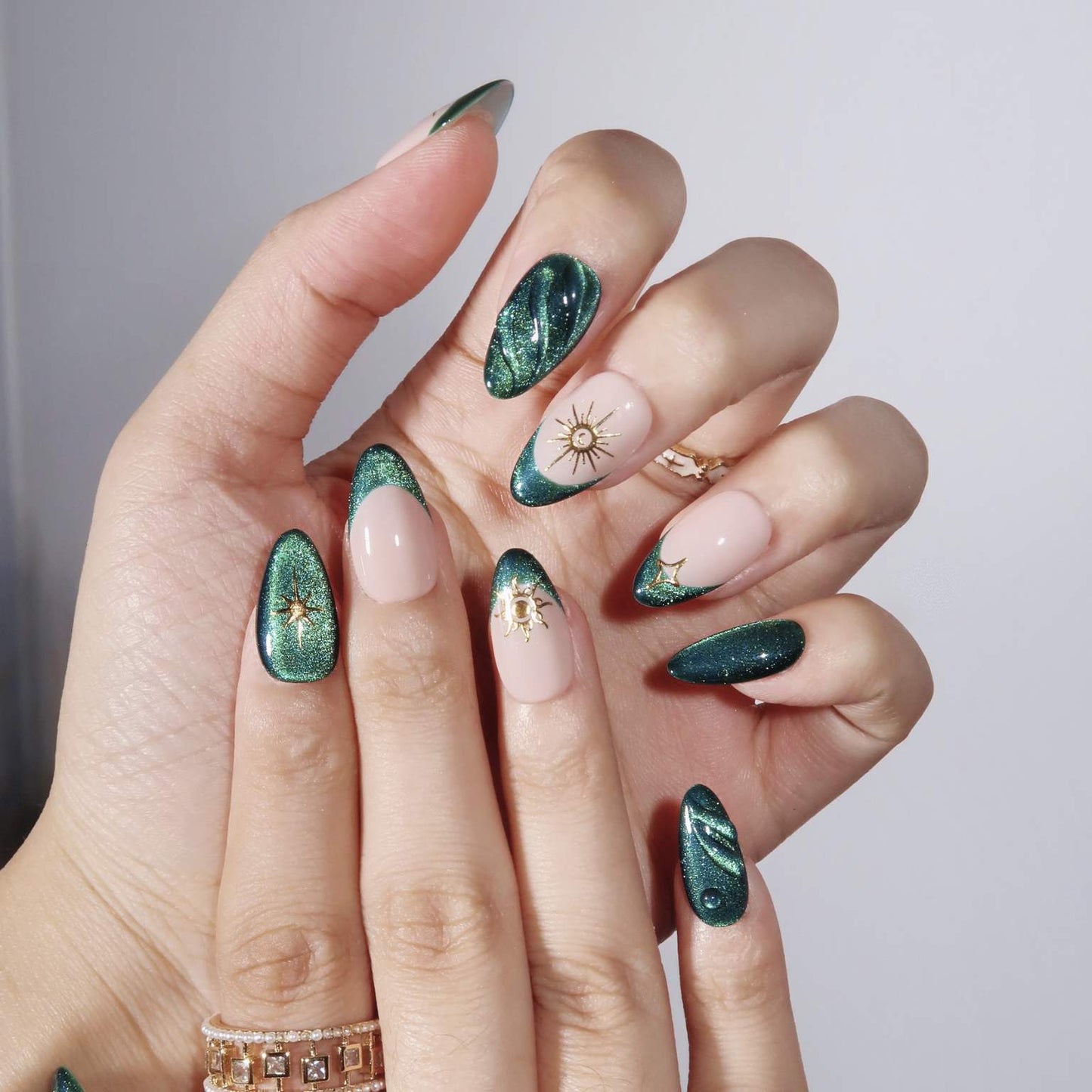 Mermaid's Melody - Ersa Nails Nude Jade Gold PressOnNails