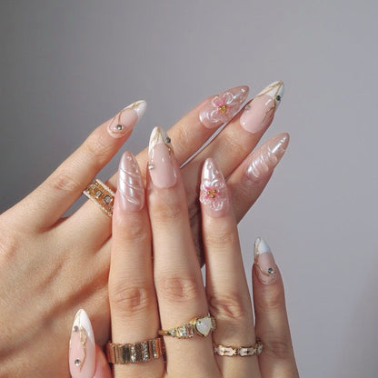 Enchanted Florals - Ersa Nails Nude White PressOnNails