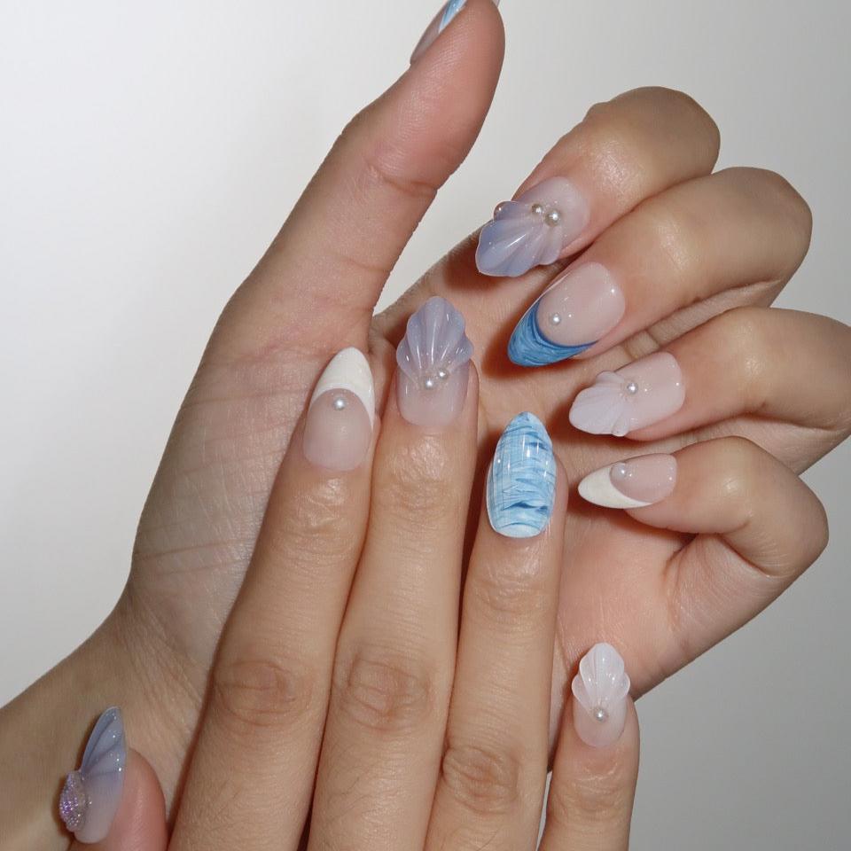 Whispering Tide - Ersa Nails Nude Blue PressOnNails