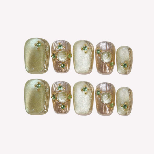 Forest Elf - Ersa Nails Jade Gold PressOnNails