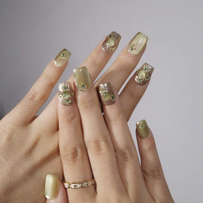 Forest Elf - Ersa Nails Jade Gold PressOnNails