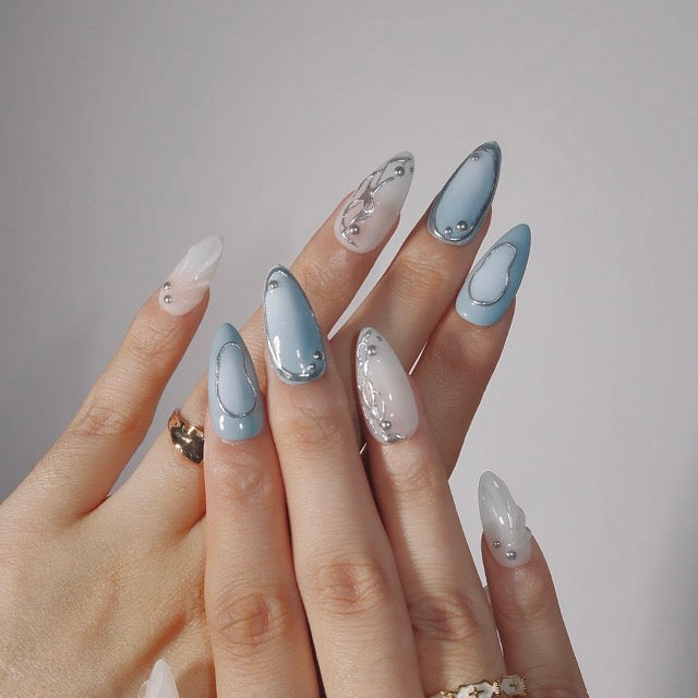 Frosted Pearl - Ersa Nails White Blue PressOnNails