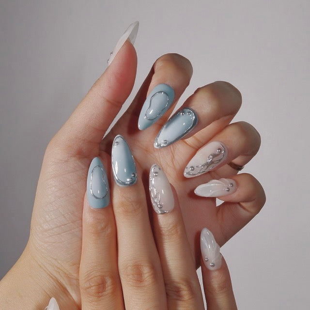 Frosted Pearl - Ersa Nails White Blue PressOnNails