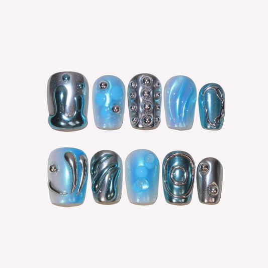 Galactic Tide - Ersa Nails Blue Silver PressOnNails