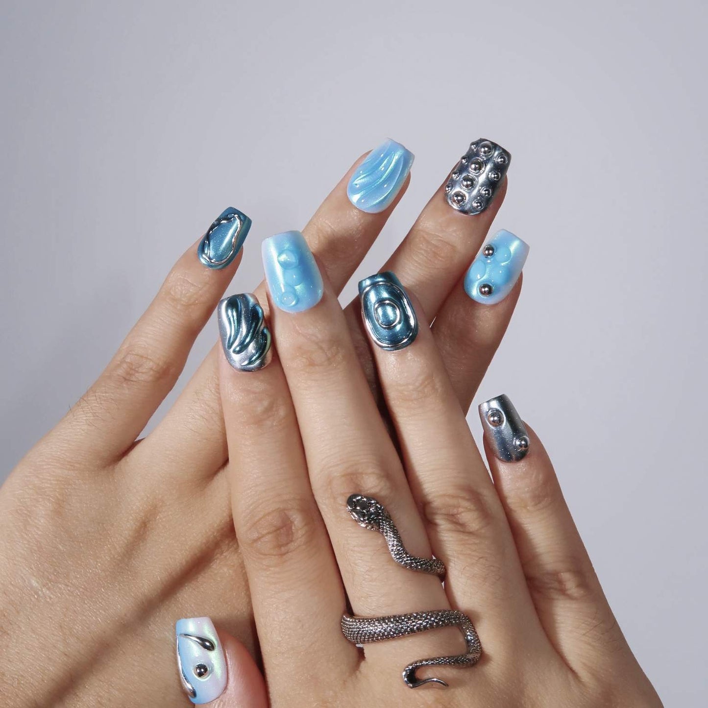 Galactic Tide - Ersa Nails Blue Silver PressOnNails