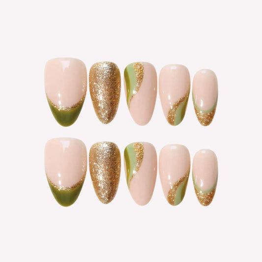 Gilt Party - Ersa Nails Nude Jade Gold PressOnNails