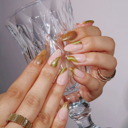 Gilt Party - Ersa Nails Nude Jade Gold PressOnNails