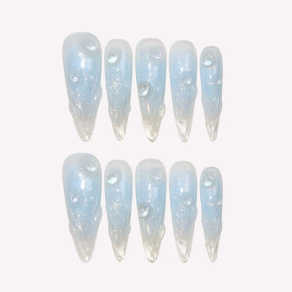 Glacial Whispers - Ersa Nails Blue Long Oval PressOnNails