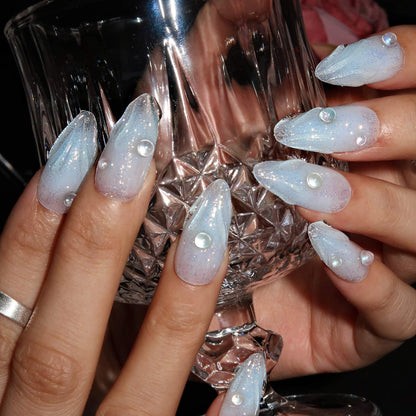 Glacial Whispers - Ersa Nails Blue Med Oval PressOnNails