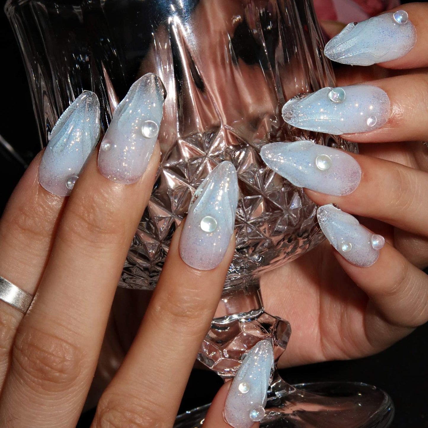 Glacial Whispers - Ersa Nails Blue Med Oval PressOnNails