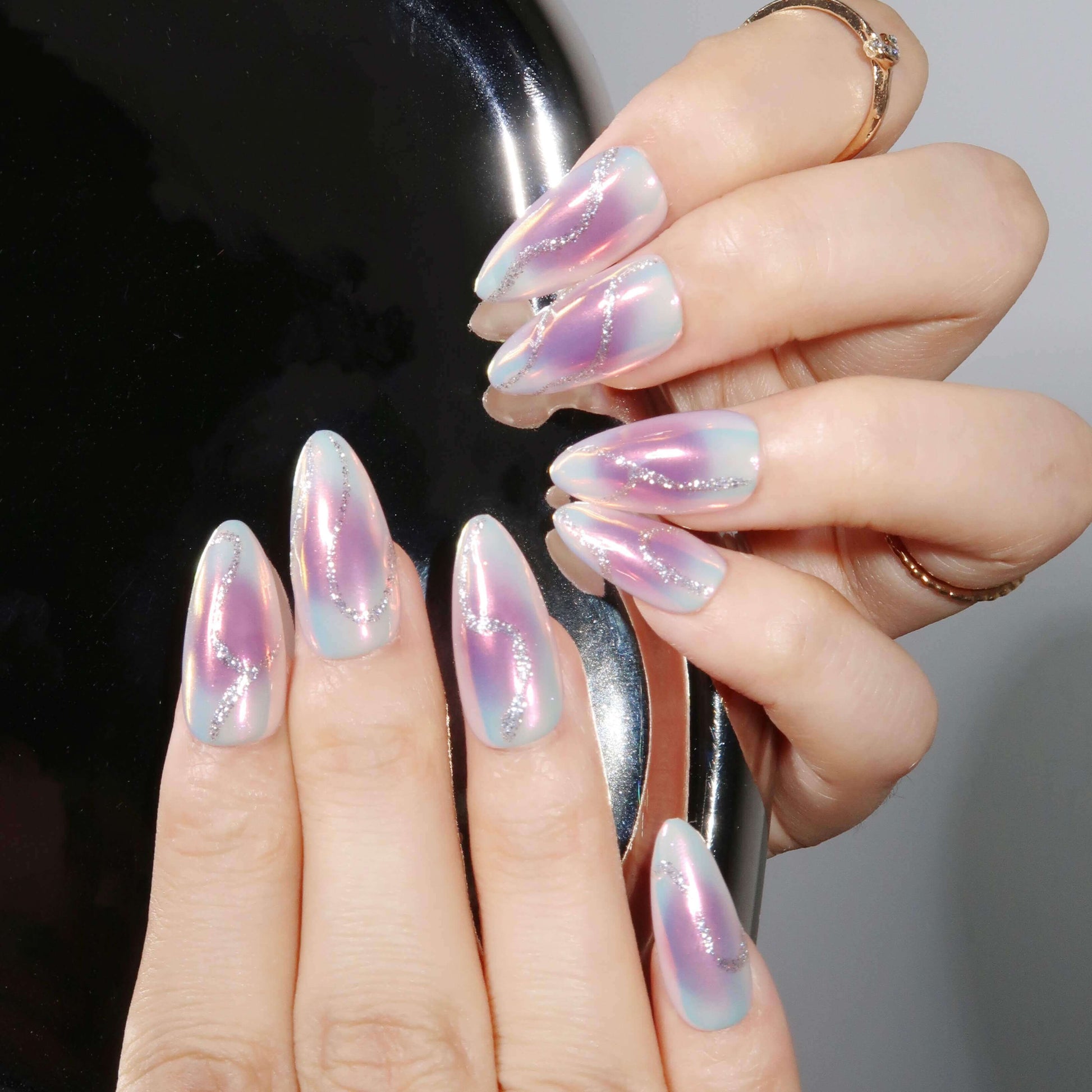 Glamour Glitch - Ersa Nails Purple Silver PressOnNails