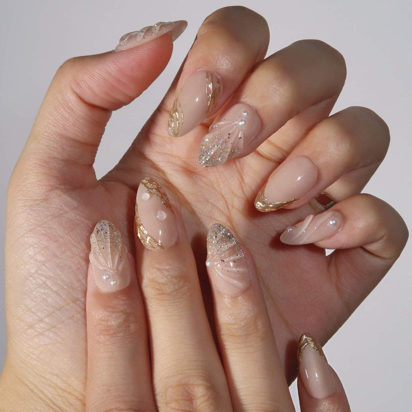 Glowing Beach - Ersa Nails Nude Gold PressOnNails