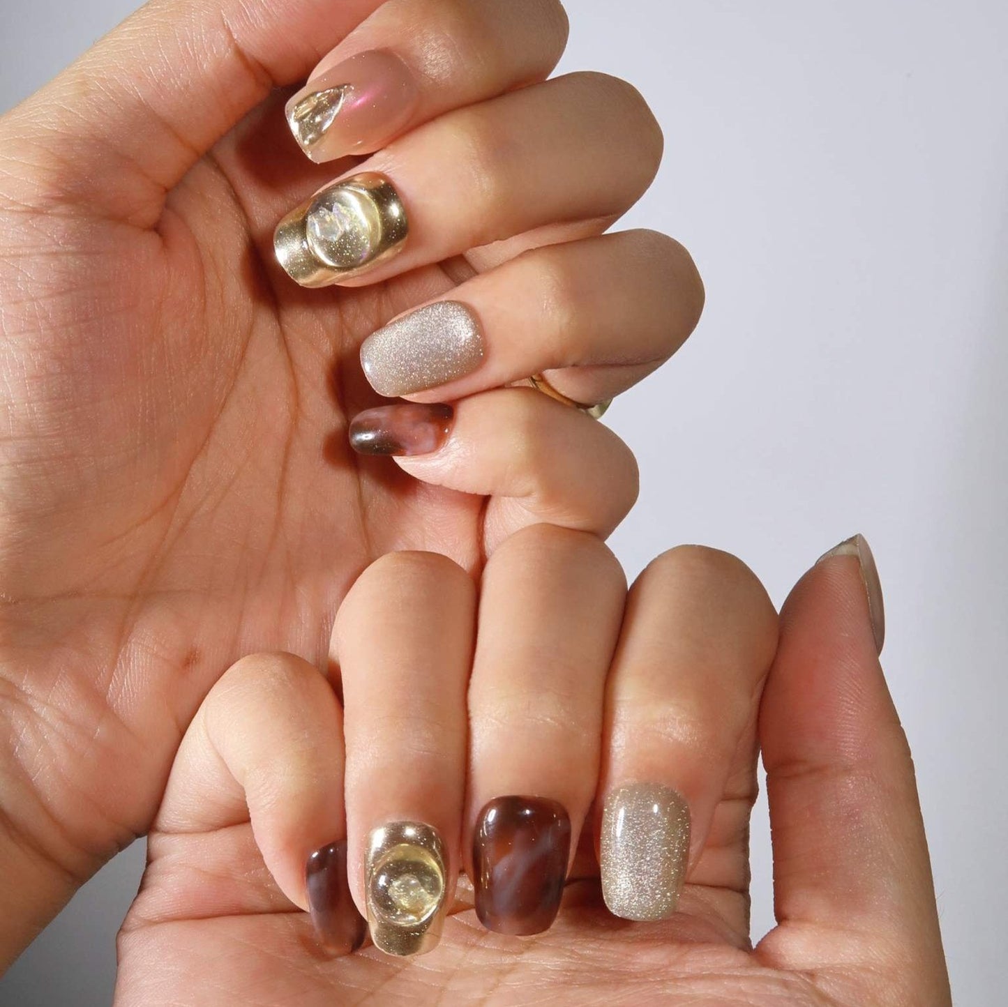 Golden Dawn - Ersa Nails Gold Brown Silver PressOnNails