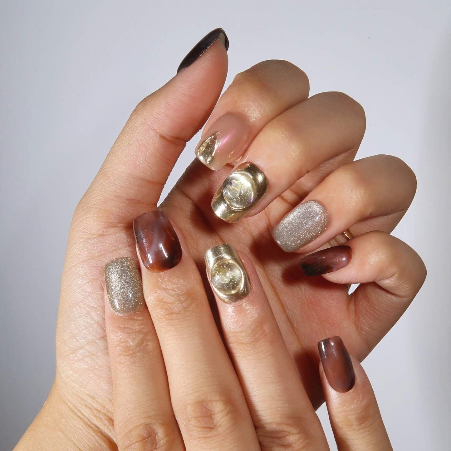 Golden Dawn - Ersa Nails Gold Brown Silver PressOnNails