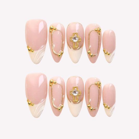 Golden Grace - Ersa Nails Nude White Gold PressOnNails