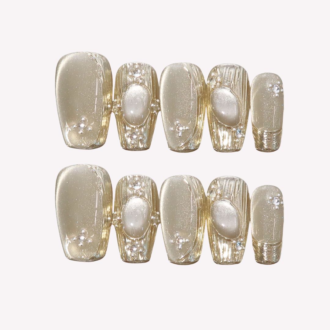 Golden Shimmer - Ersa Nails Gold Short Coffin PressOnNails