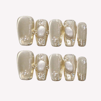 Golden Shimmer - Ersa Nails Gold Short Coffin PressOnNails