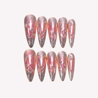 Holo Terra - Ersa Nails Pink Sliver Long Oval PressOnNails