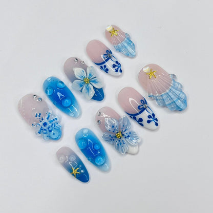 3d floral summer handmade press on nails