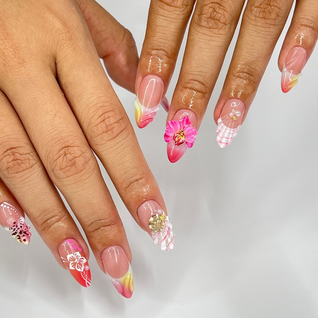 3D flowers handmade  summer press on nails