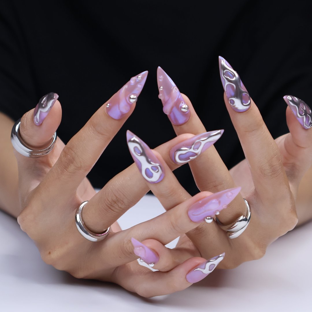 3D chrome handmade press on nails by lilynailsart.co