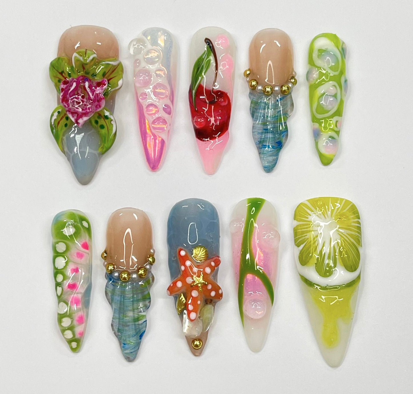 summer festival - handmade press on nails for summer vacation