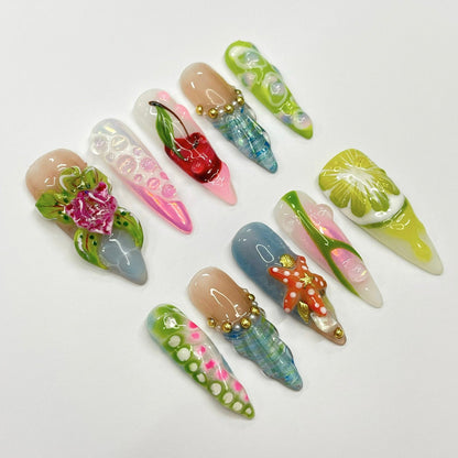 summer festival - handmade press on nails for summer vacation