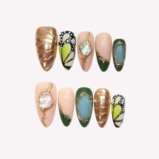 Jardin Vert - Ersa Nails Gold Jade Nude PressOnNails