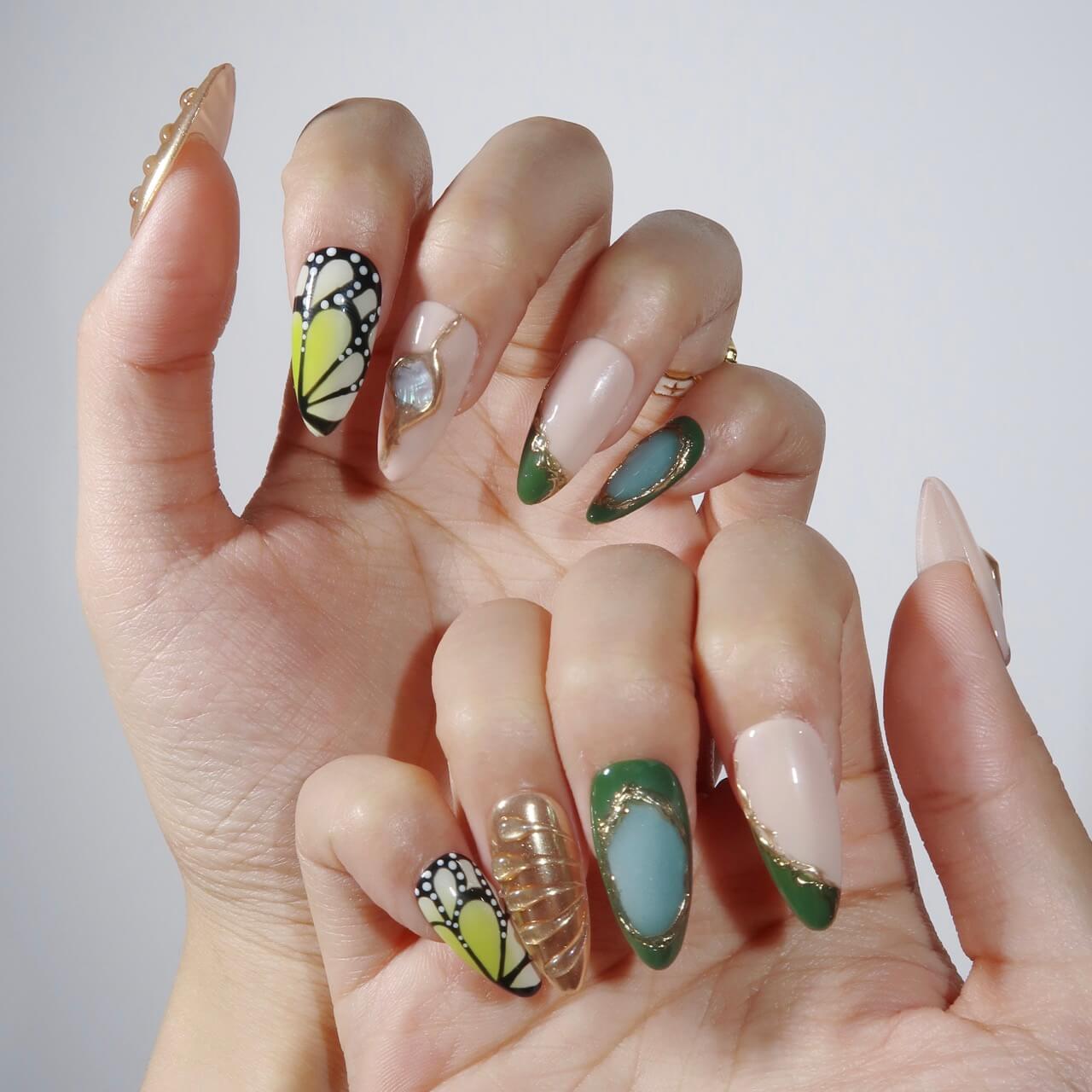 Jardin Vert - Ersa Nails Gold Jade Nude PressOnNails